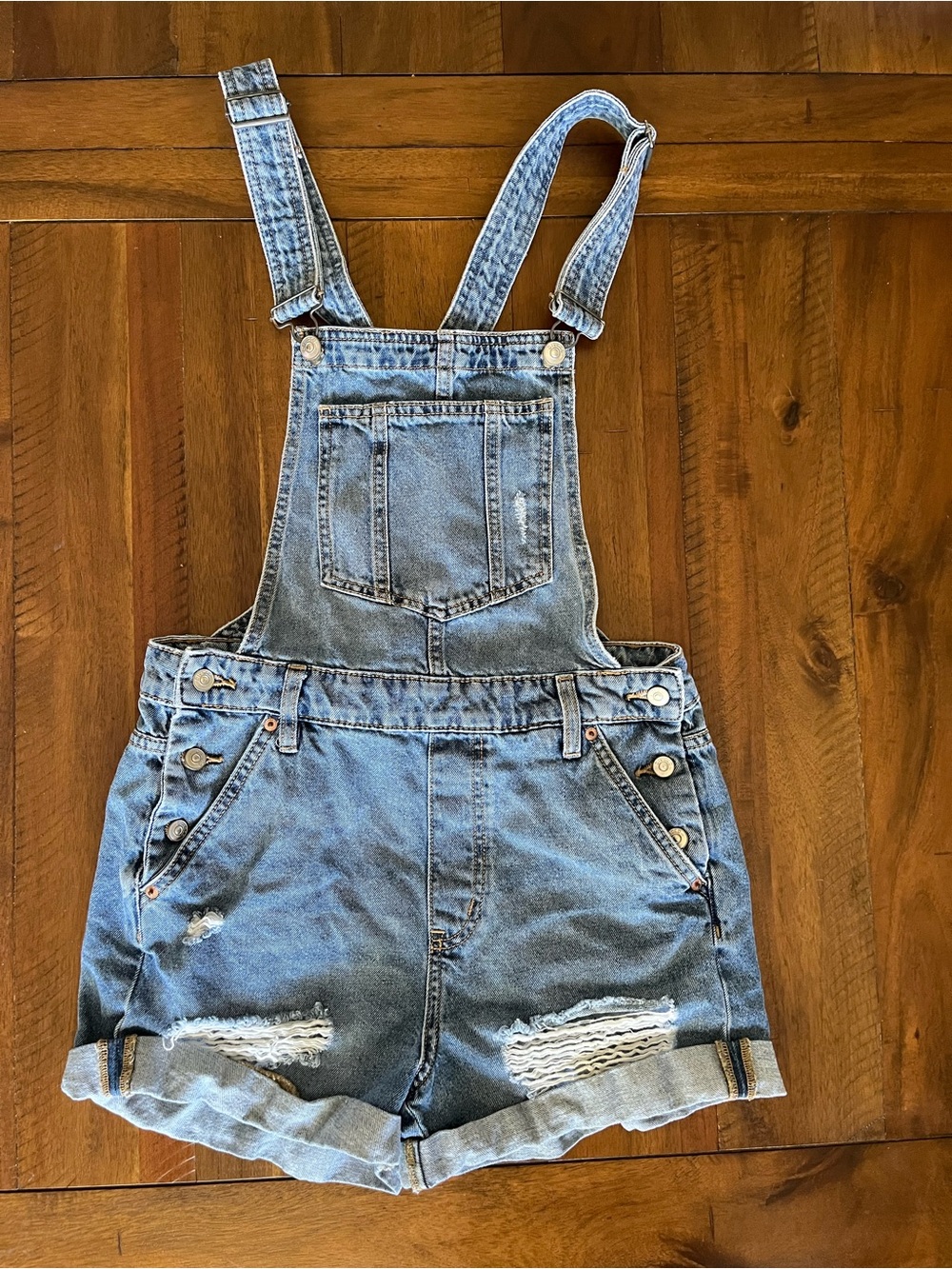 Women’s Denim Shortalls - Blue Distressed Overalls